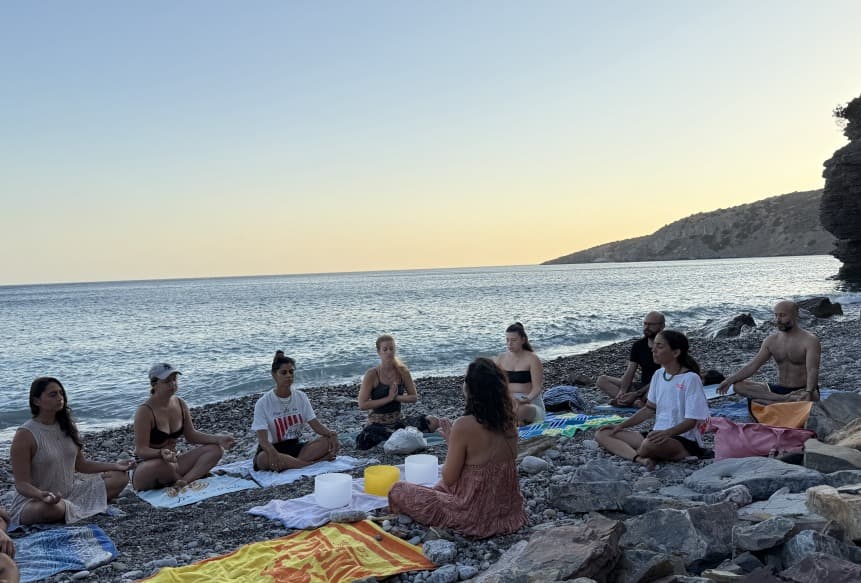 Closer view of the 2025 Greece retreat sound bath circle