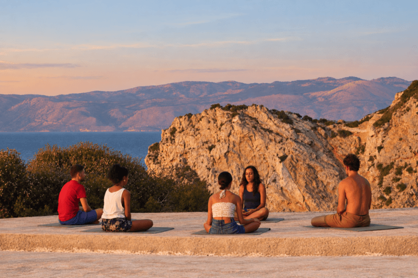 Small meditation circle on a cliff overlooking the sea